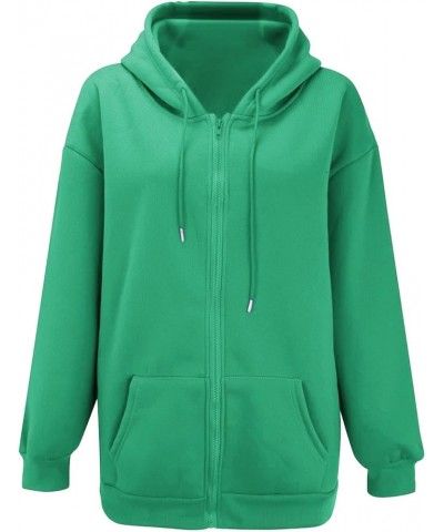 Women Zip Up Hoodies Solid Long Sleeve Fall Oversized Casual Y2K Drawstring Sweatshirts Teen Girls Jacket with Pocket Green $...