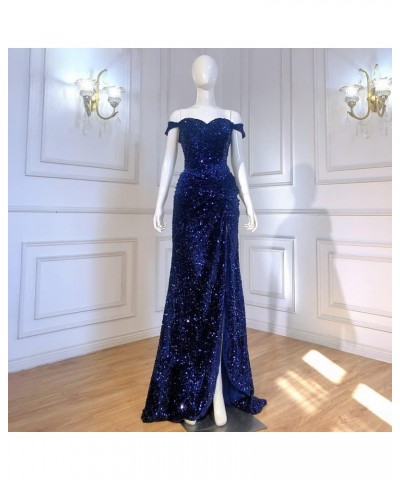 Women's Off Shoulder Mermaid Prom Dresses 2024 Long Sequin Formal Evening Gowns with Slit Teal $45.36 Dresses