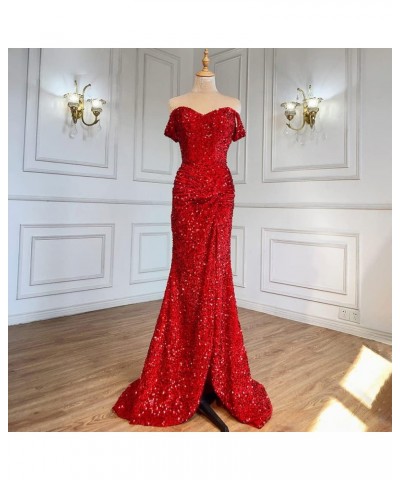 Women's Off Shoulder Mermaid Prom Dresses 2024 Long Sequin Formal Evening Gowns with Slit Teal $45.36 Dresses