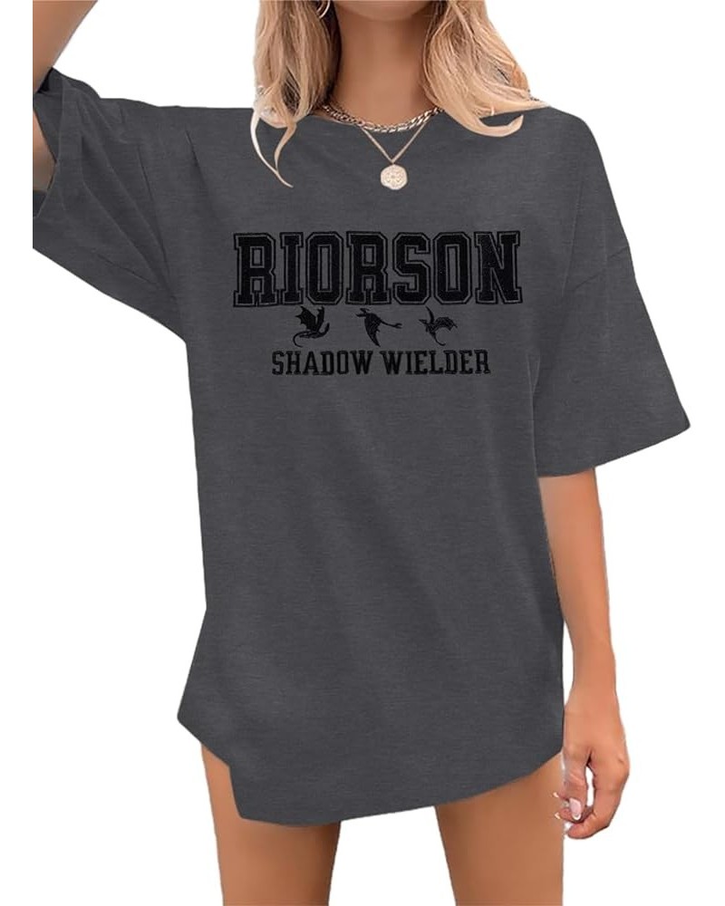 Fourth Wing Embroidered Shirt Women - Riorson Shadow Wielder Dragon Rider Graphic Tee Casual Short Sleeve Tops Dark Gray $13....