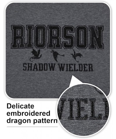 Fourth Wing Embroidered Shirt Women - Riorson Shadow Wielder Dragon Rider Graphic Tee Casual Short Sleeve Tops Dark Gray $13....