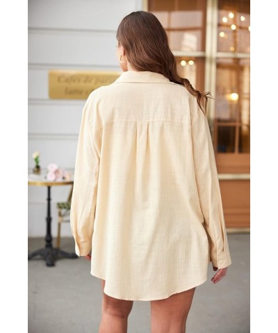 Womens Plus Size Button Down Shirt Linen Collared Shirt Long Sleeve Cotton Button Front Shirt Work Blouse Tops Khaki $12.69 B...