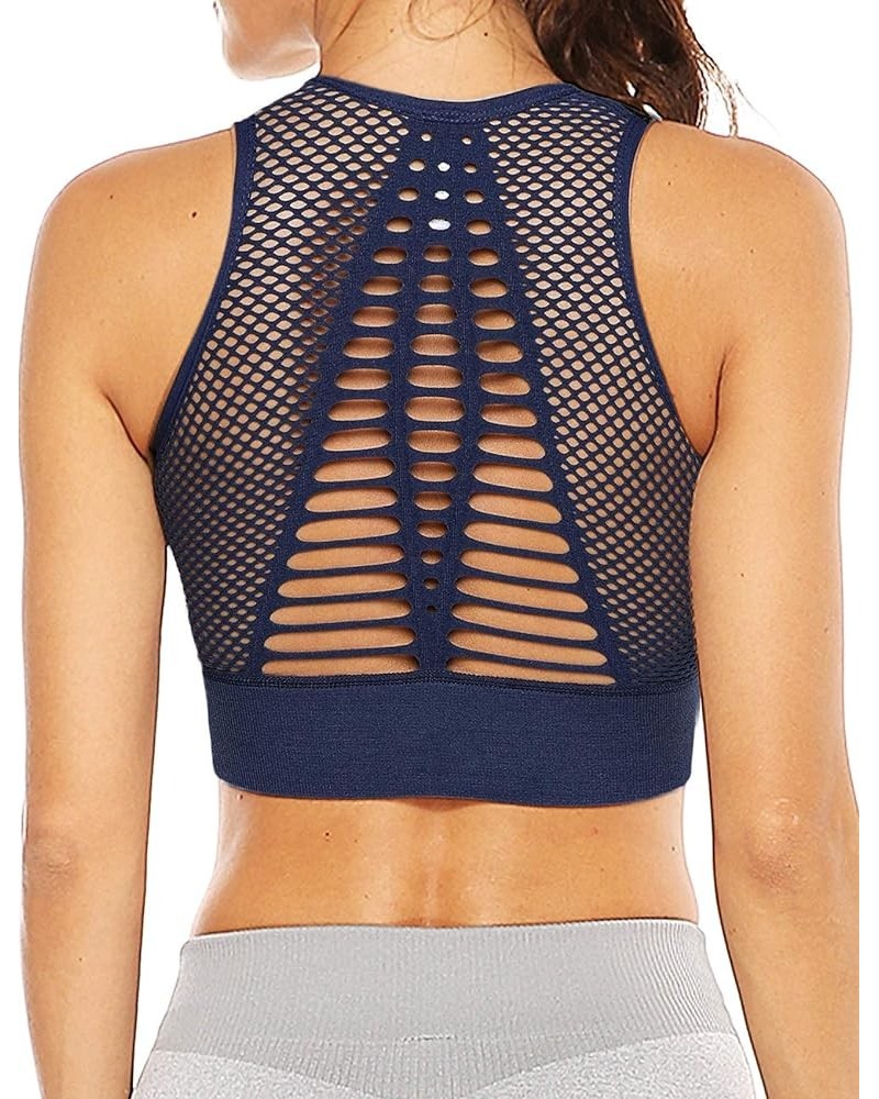 Women's Longline Sport Bra Seamless Yoga Crop Top Medium-Low Support Workout Bra 1 Indigo $10.32 Lingerie