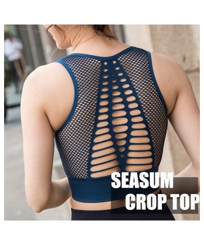 Women's Longline Sport Bra Seamless Yoga Crop Top Medium-Low Support Workout Bra 1 Indigo $10.32 Lingerie