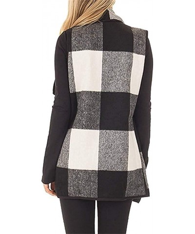 Women's Sleeveless Knitted Cardigan Brushed Lightweight Open Front Draped Long Vest Fashion Lapel Plaid Cardigan Coat (Red,Sm...