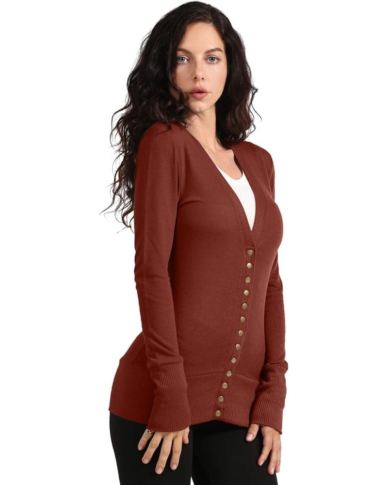 Womens Snap Button Sweater Cardigan with Ribbed Detailed S-3XL Dkrust $10.04 Sweaters