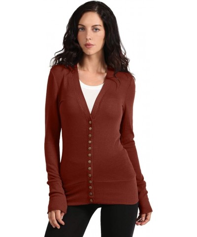 Womens Snap Button Sweater Cardigan with Ribbed Detailed S-3XL Dkrust $10.04 Sweaters