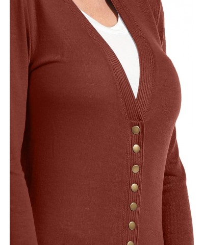 Womens Snap Button Sweater Cardigan with Ribbed Detailed S-3XL Dkrust $10.04 Sweaters