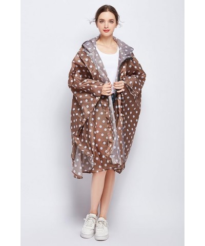 Womens Rain Poncho Stylish Polyester Waterproof Raincoat Free Size with Hood Zipper Various Colors Styles Coffee Dots $13.23 ...