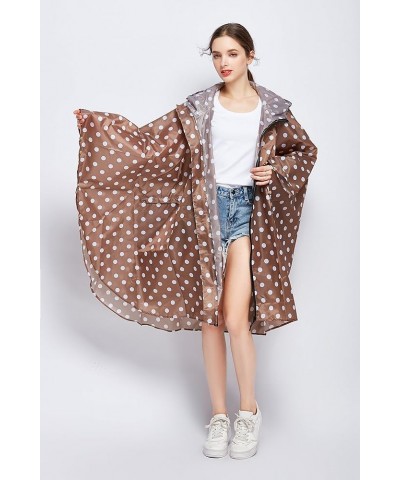 Womens Rain Poncho Stylish Polyester Waterproof Raincoat Free Size with Hood Zipper Various Colors Styles Coffee Dots $13.23 ...