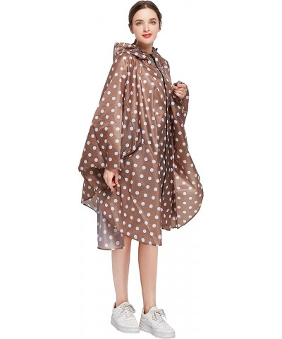 Womens Rain Poncho Stylish Polyester Waterproof Raincoat Free Size with Hood Zipper Various Colors Styles Coffee Dots $13.23 ...