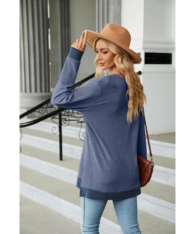 Women's Tops Casual Long Sleeve Shirts Fall Lace V Neck Dressy Loose Tunic Blouses Blue $15.33 Blouses