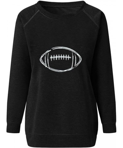 Women Game Day Sweatshirt Football Game Day Long Sleeve Shirts Distressed Football Lover Casual Crewneck Pullover Tops Black ...