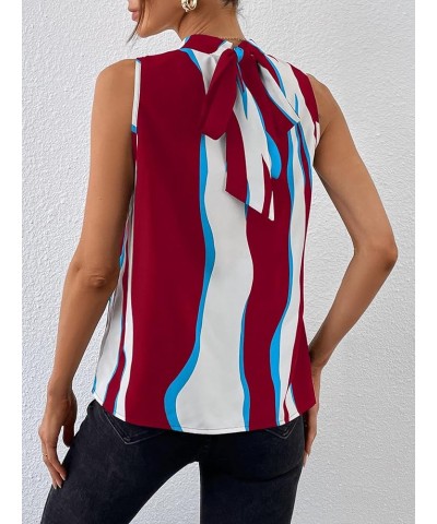 Women's Casual Mock Neck Blouse Color Block Tie Back Sleeveless Tank Tops Multicolor $8.99 Blouses