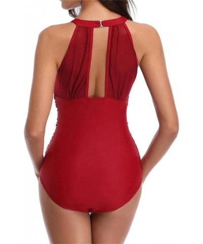 Swimsuits for Women One Piece,Women's One-Piece Swimsuit Tropical Print Tummy Control Plus Size Swimwear Halter Bathing Suit ...