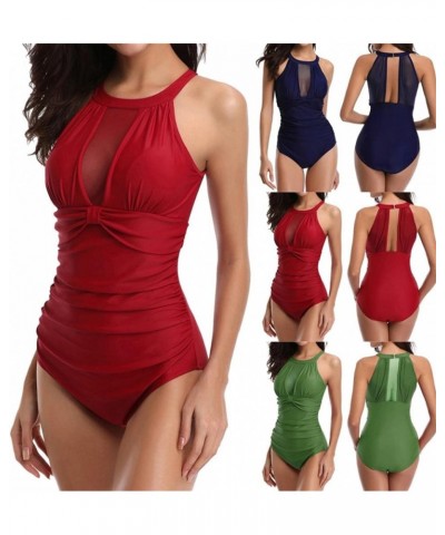 Swimsuits for Women One Piece,Women's One-Piece Swimsuit Tropical Print Tummy Control Plus Size Swimwear Halter Bathing Suit ...
