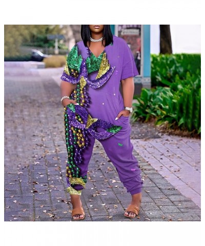 Womens 2024 Jumpsuit One Piece Rompers Workout V Neck Harem Wide Leg Long Pants Winter Fall Outfits with Pockets 3-light Purp...