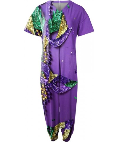 Womens 2024 Jumpsuit One Piece Rompers Workout V Neck Harem Wide Leg Long Pants Winter Fall Outfits with Pockets 3-light Purp...