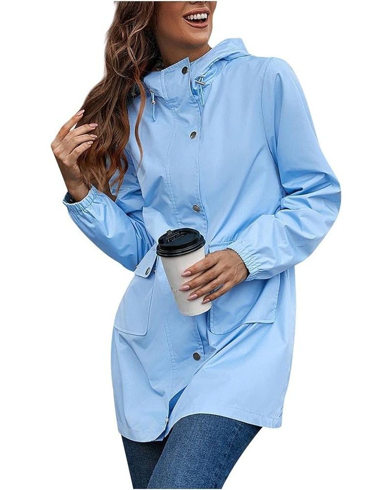 Womens Rain Jacket with Hood Lightweight Rain Loose Waterproof Pullover Winter Plain Full Zipper Long Sleeve Jacket 06-sky Bl...