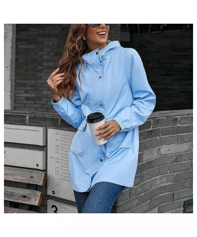 Womens Rain Jacket with Hood Lightweight Rain Loose Waterproof Pullover Winter Plain Full Zipper Long Sleeve Jacket 06-sky Bl...