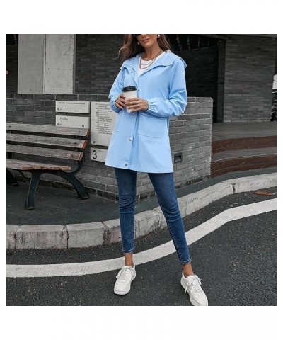 Womens Rain Jacket with Hood Lightweight Rain Loose Waterproof Pullover Winter Plain Full Zipper Long Sleeve Jacket 06-sky Bl...