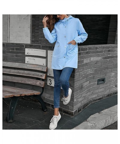 Womens Rain Jacket with Hood Lightweight Rain Loose Waterproof Pullover Winter Plain Full Zipper Long Sleeve Jacket 06-sky Bl...