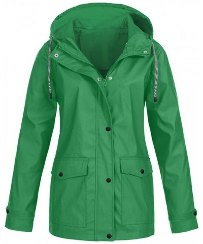 Windbreaker Jacket Women, Women Solid Color Hooded Rain Jackets with Pockets Zip Button Spring Windproof Rainoats 01-green Ra...