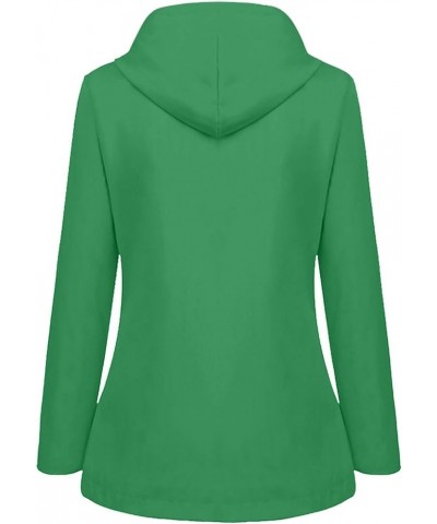 Windbreaker Jacket Women, Women Solid Color Hooded Rain Jackets with Pockets Zip Button Spring Windproof Rainoats 01-green Ra...