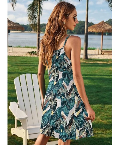 Women Summer Spaghetti Strap Button Down V Neck Sleeveless Causal Beach Cover Up Dress with Pockets Leaf Print $13.96 Swimsuits