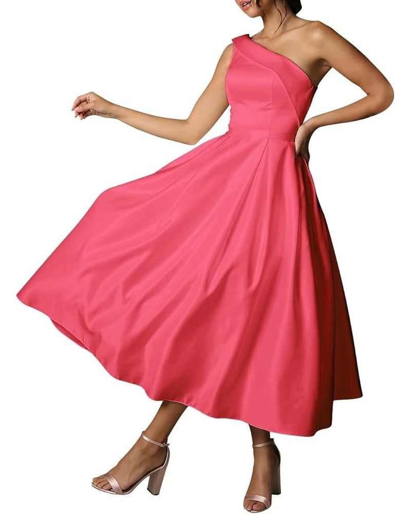 One Shoulder Satin Prom Dresses for Women A-Line Tea Length Sleeveless Formal Evening Gowns for Wedding Party Guest Coral $45...