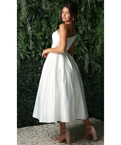 One Shoulder Satin Prom Dresses for Women A-Line Tea Length Sleeveless Formal Evening Gowns for Wedding Party Guest Coral $45...