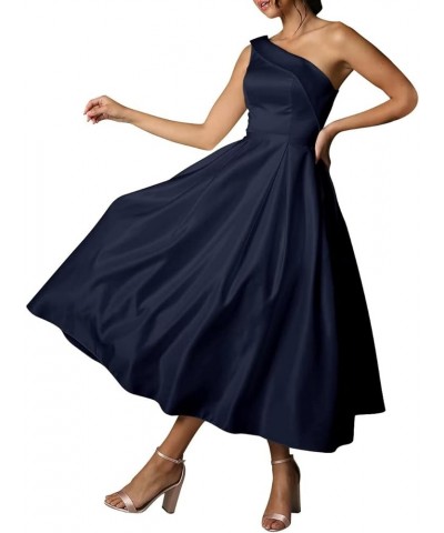 One Shoulder Satin Prom Dresses for Women A-Line Tea Length Sleeveless Formal Evening Gowns for Wedding Party Guest Coral $45...