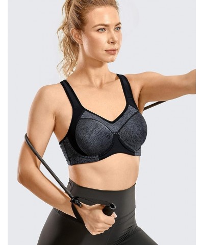 Women's Full Support High Impact Racerback Lightly Lined Underwire Sports Bra Dark Flower Ash $19.24 Lingerie
