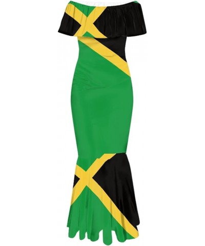 Womens Polynesia Partten Off The Shoulder Dresses Ruffle Trim Short Sleeve Floor Length Maxi Dress Green Jamaica $20.99 Dresses