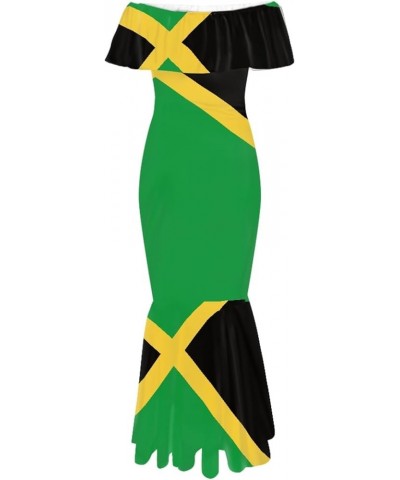 Womens Polynesia Partten Off The Shoulder Dresses Ruffle Trim Short Sleeve Floor Length Maxi Dress Green Jamaica $20.99 Dresses