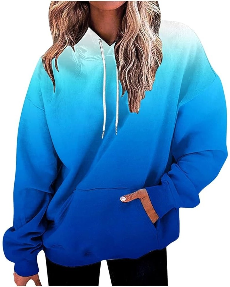 Cropped Sweatshirt Women's Fashion Loose Casual Daily Long Sleeve Gradient Patchwork Top 4-sky Blue $14.86 Hoodies & Sweatshirts