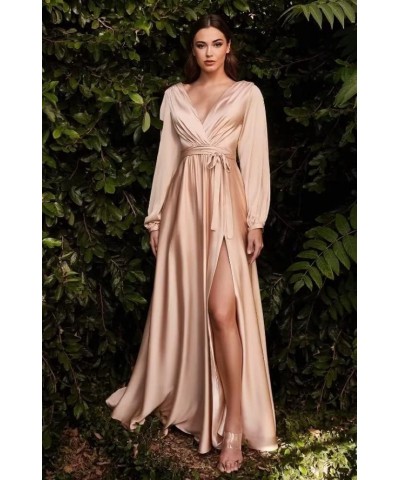 V Neck Satin Bridesmaid Dresses with Sleeves Side Slit Formal Party Dress A Line Prom Dresses for Women Plum $31.85 Dresses