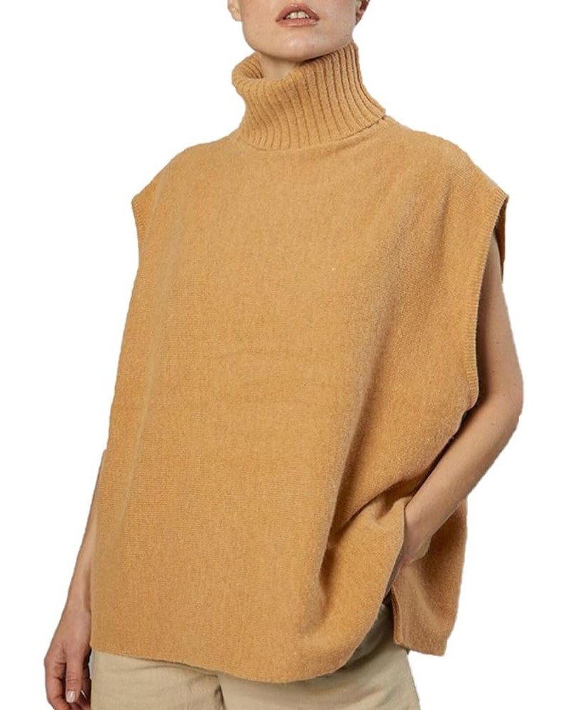 Oversized Knit Sweater Vests for Women Mock Neck Cap Sleeve Knitted Ribbed Tank Tops Sleeveless Loose fit Pullover A-yellow $...
