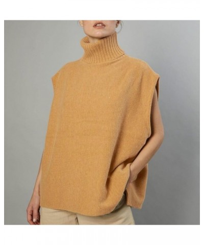 Oversized Knit Sweater Vests for Women Mock Neck Cap Sleeve Knitted Ribbed Tank Tops Sleeveless Loose fit Pullover A-yellow $...