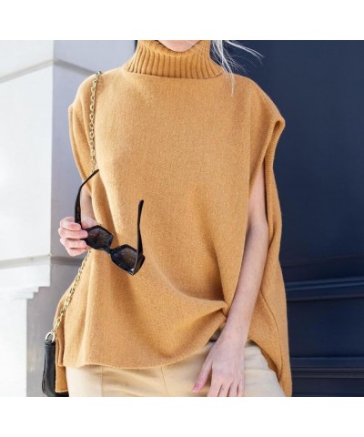 Oversized Knit Sweater Vests for Women Mock Neck Cap Sleeve Knitted Ribbed Tank Tops Sleeveless Loose fit Pullover A-yellow $...