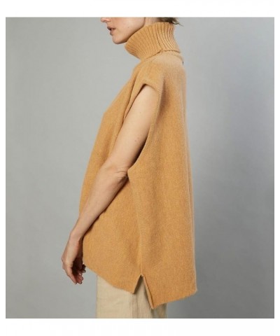 Oversized Knit Sweater Vests for Women Mock Neck Cap Sleeve Knitted Ribbed Tank Tops Sleeveless Loose fit Pullover A-yellow $...