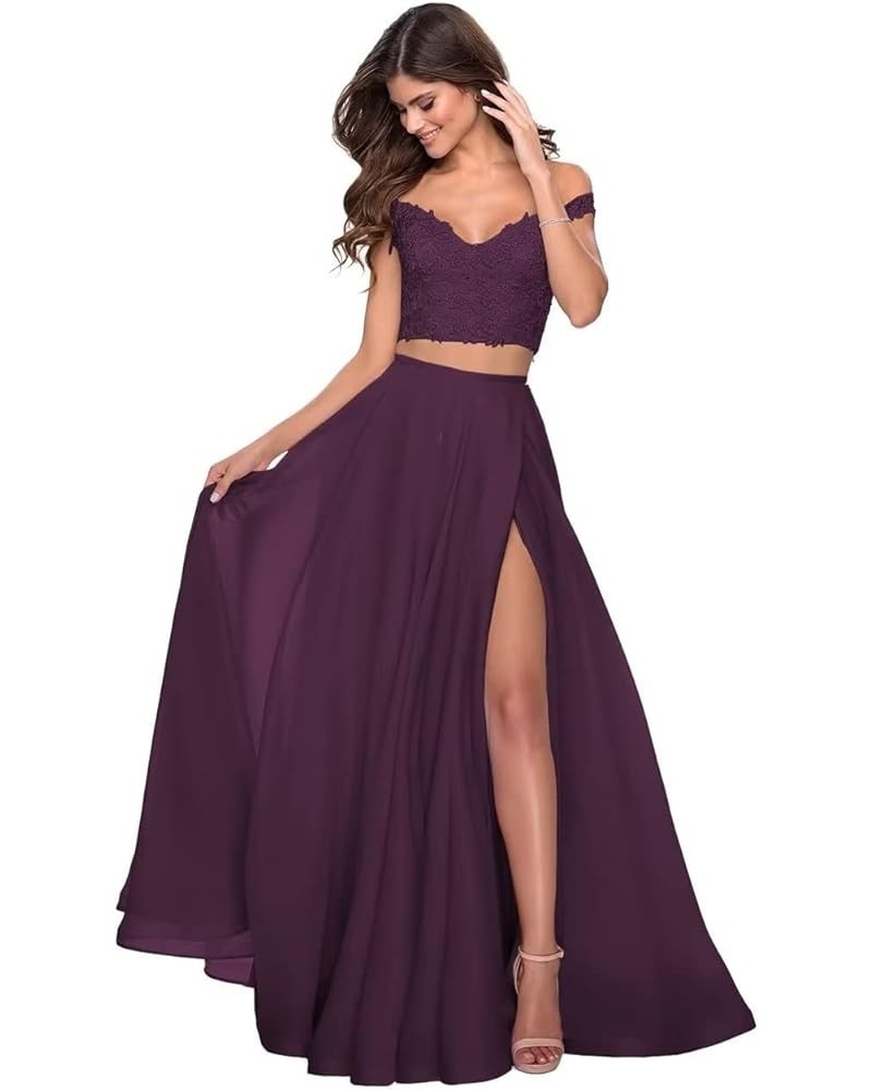 Two Piece Prom Dresses Long Formal for Women Teens Homecoming Graduation Party BD450 Plum-2 $31.82 Others