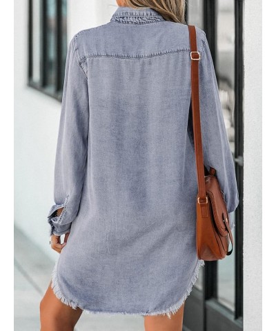 Women Casual Denim Oversized Shirt Long Sleeve Lapel Collar Button Down Shirts Dolphin Hem Light Blue $23.84 Blouses