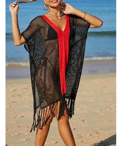 Wonens Beach Protection Casual Cover Shirt Bikini Cover-up Net Knit Coverups Tassels Black Red 15 $13.67 Swimsuits