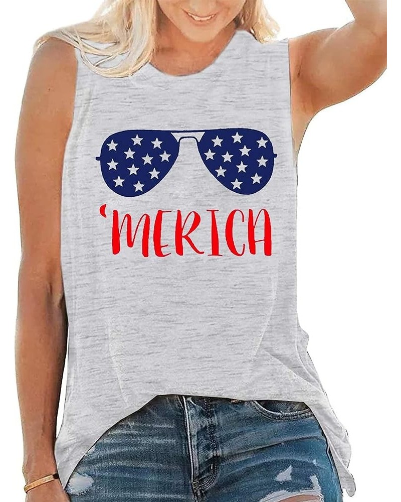 American Flag Tank Tops Women Sunglass Graphic Tees Shirts Casual Sleeveless 4th of July Shirt Tops White $10.34 Tanks