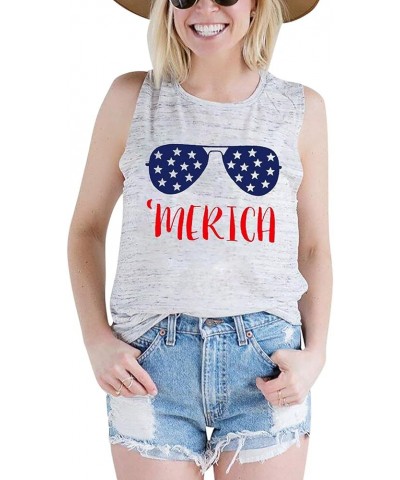 American Flag Tank Tops Women Sunglass Graphic Tees Shirts Casual Sleeveless 4th of July Shirt Tops White $10.34 Tanks