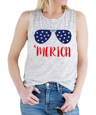 American Flag Tank Tops Women Sunglass Graphic Tees Shirts Casual Sleeveless 4th of July Shirt Tops White $10.34 Tanks