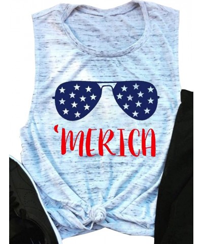 American Flag Tank Tops Women Sunglass Graphic Tees Shirts Casual Sleeveless 4th of July Shirt Tops White $10.34 Tanks