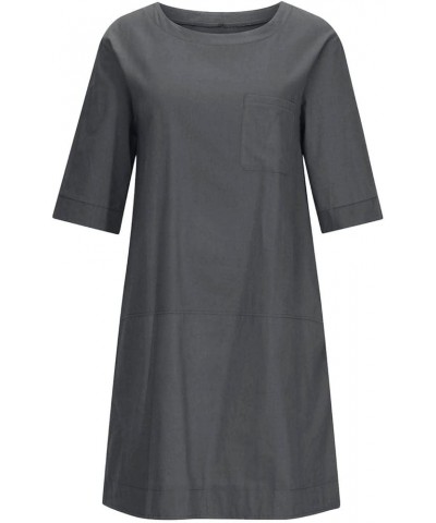 Beige Women Summer Cotton Linen Dress Sleeveless Crew Neck Loose Baggy Kaftan Long Dress with Pockets A1_dark Gray $5.43 Dresses
