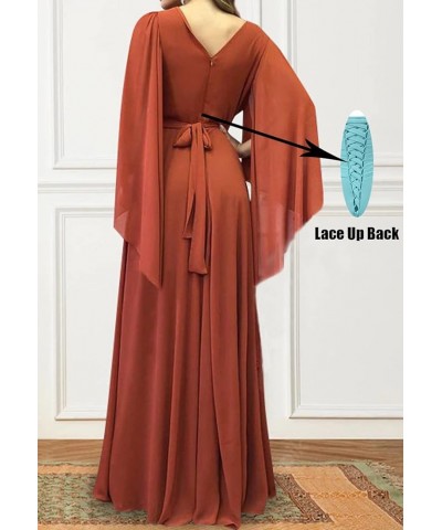 Women's Long Sleeve Bridesmaid Dresses V-Neck Chiffon Ruched Formal Dress Evening Gown with Slit Dusty Rose $40.42 Dresses